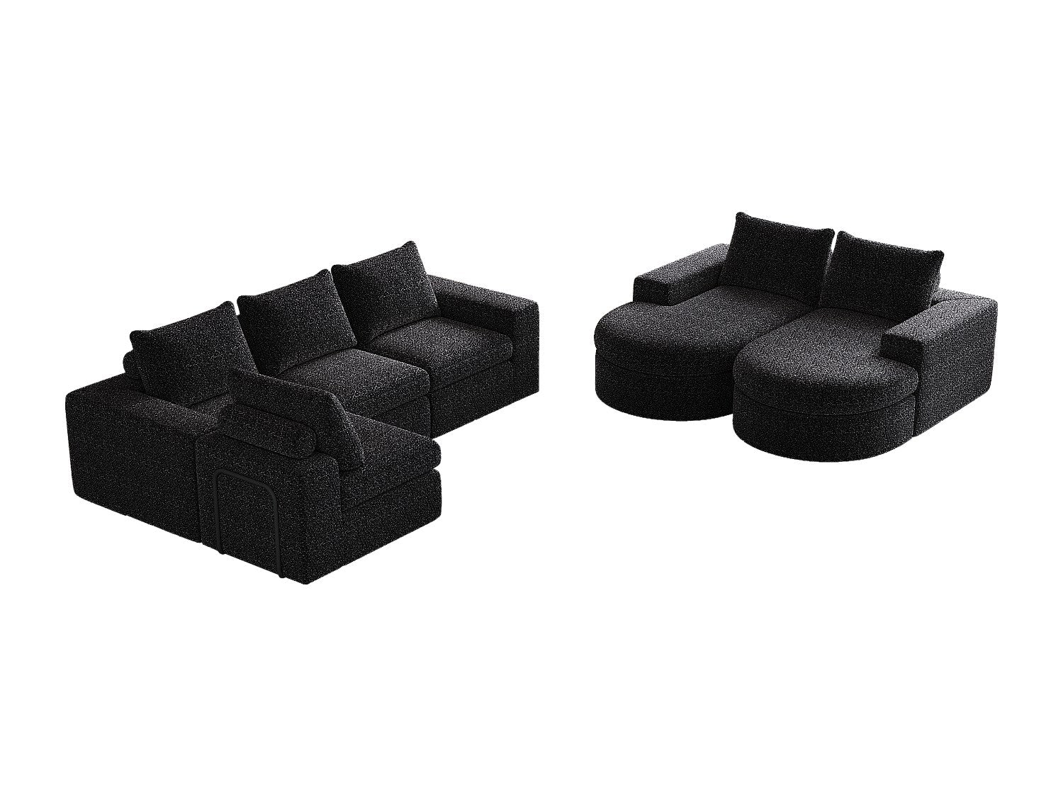 Méridienne pour canapé modulable 6 places noir tissu