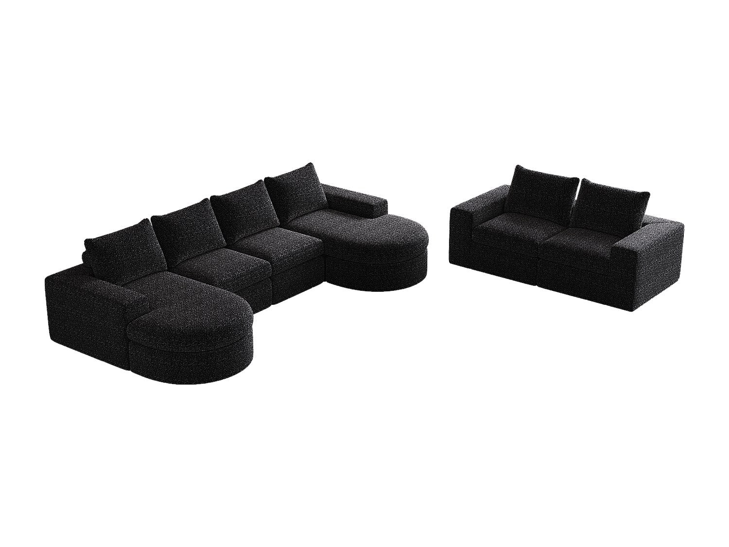 Méridienne pour canapé modulable 6 places noir tissu