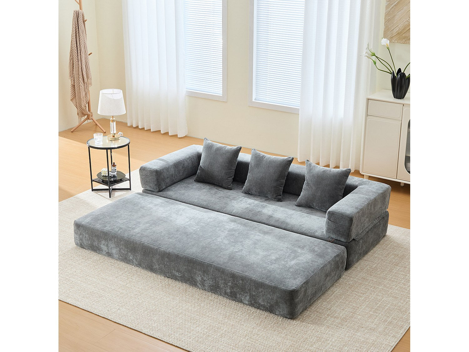 Canapé modulable 2 places gris tissu