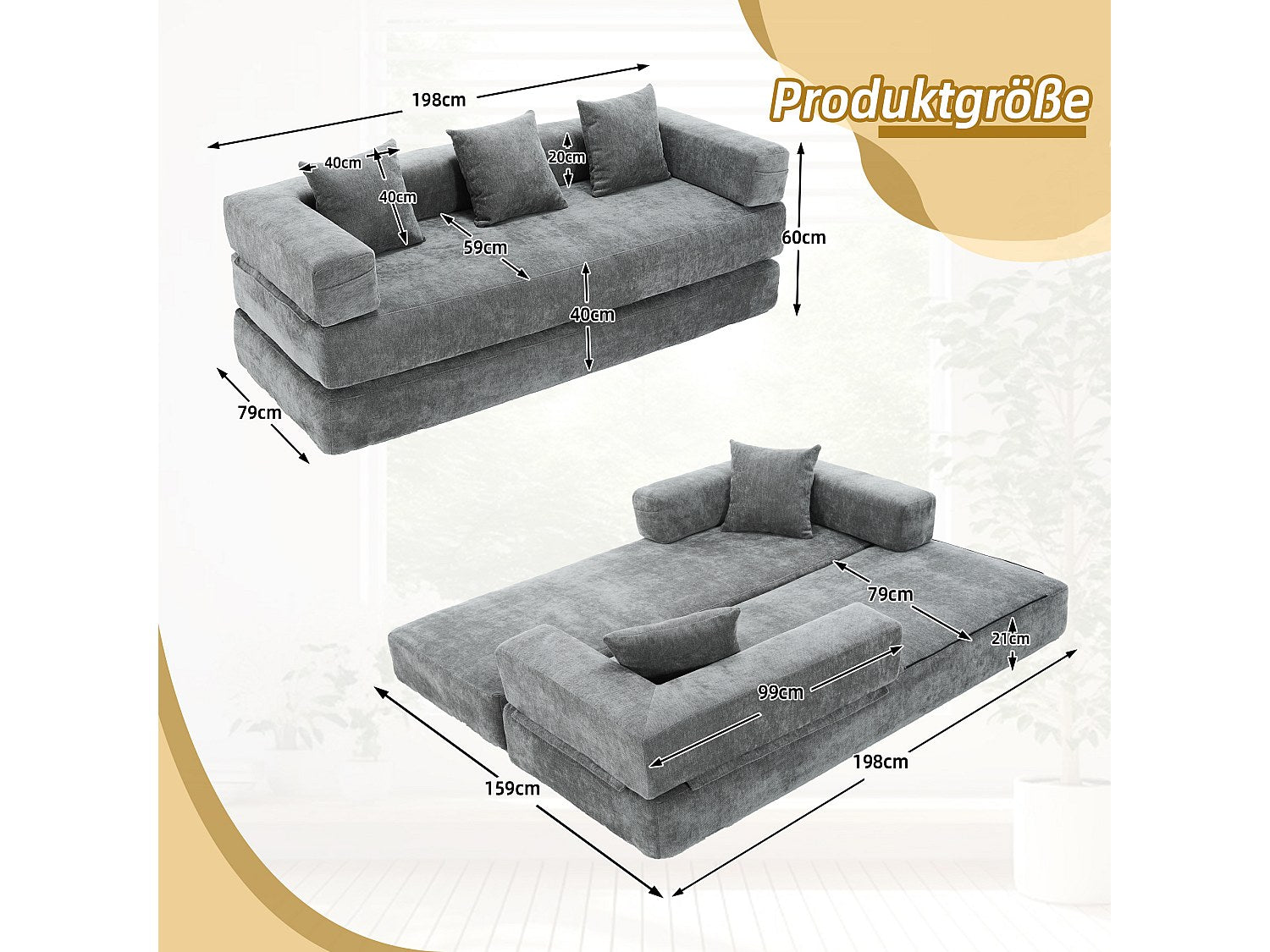 Canapé modulable 2 places gris tissu