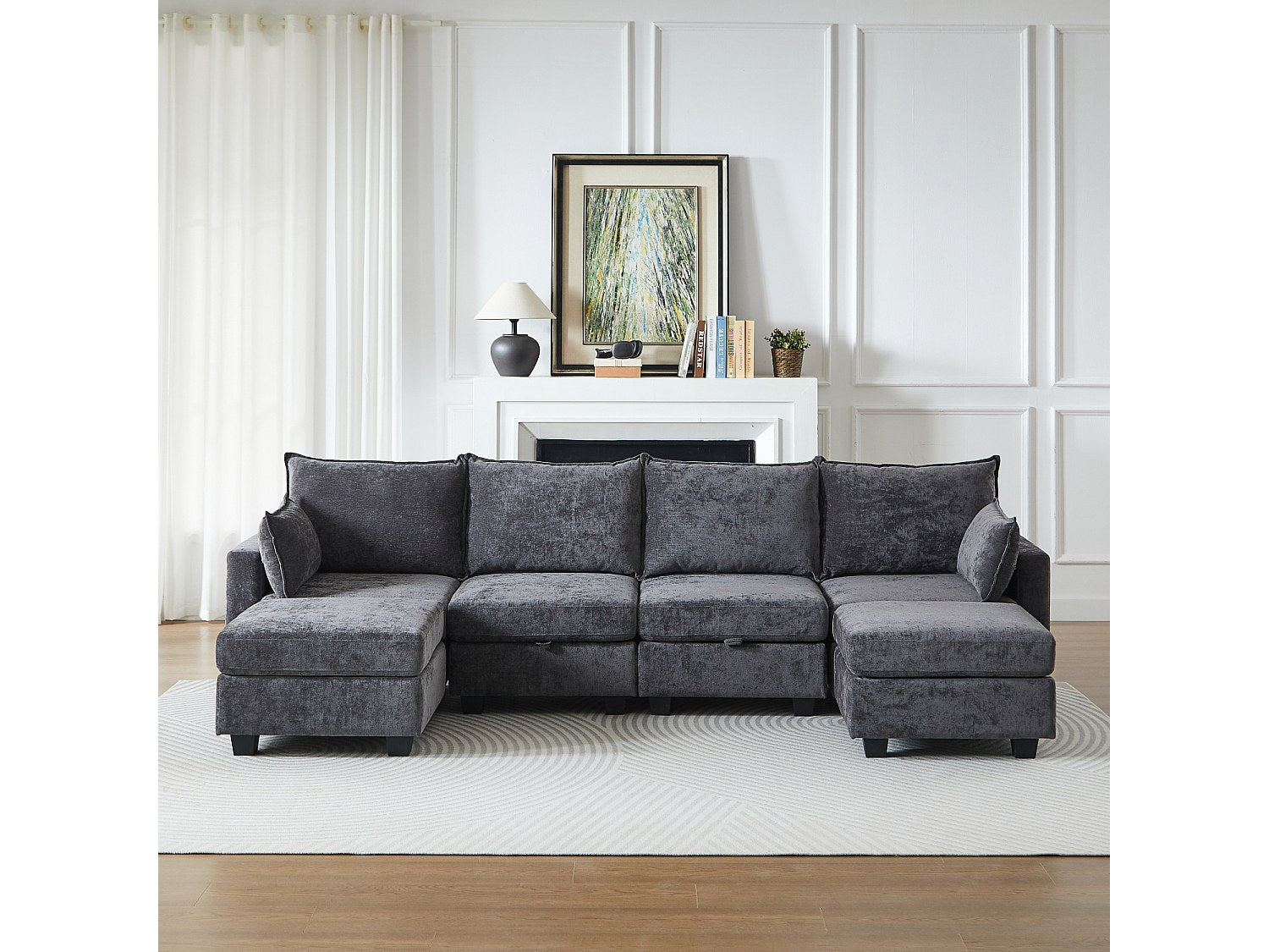 Canapé modulable 6 places gris tissu