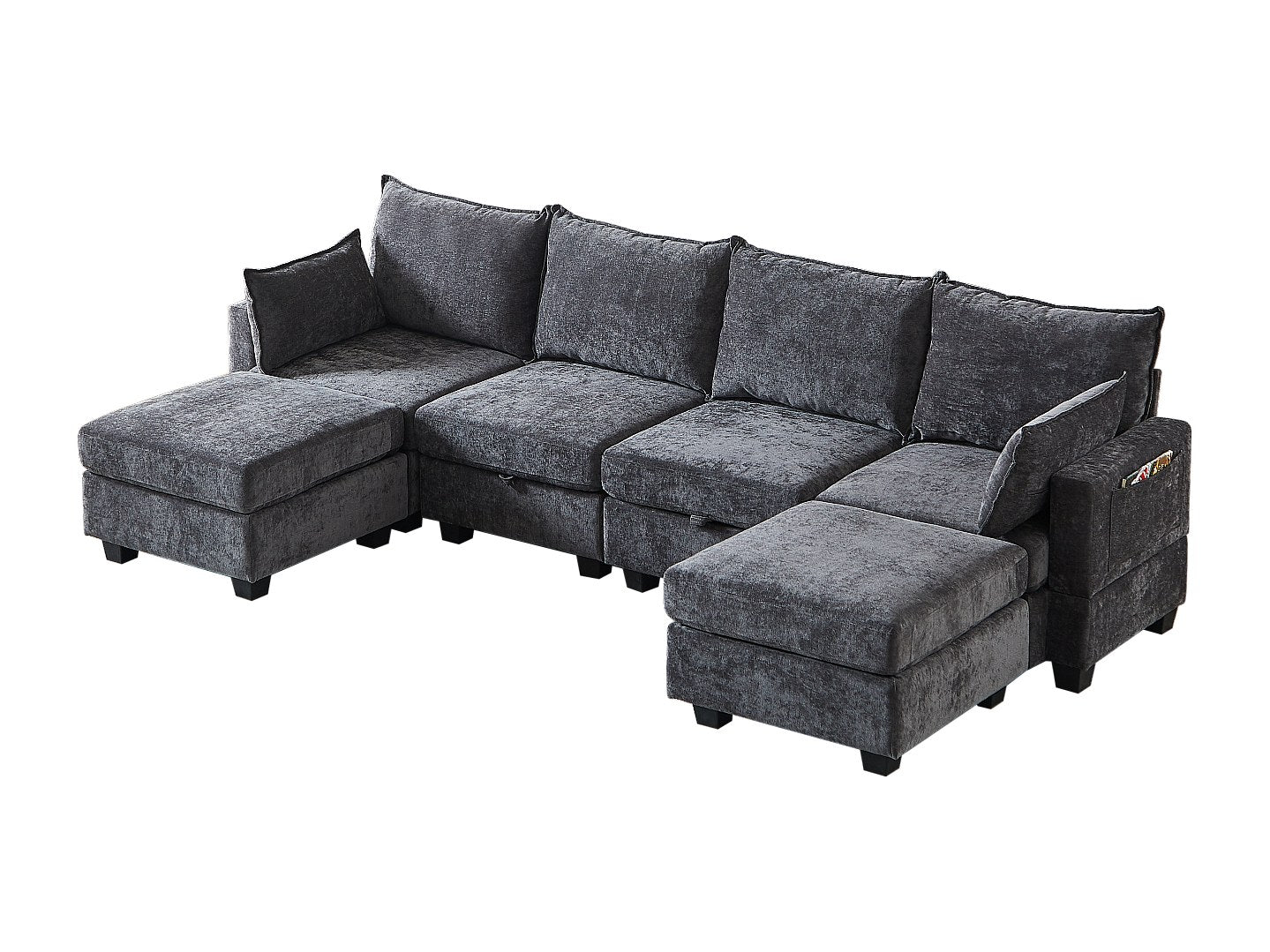 Canapé modulable 6 places gris tissu