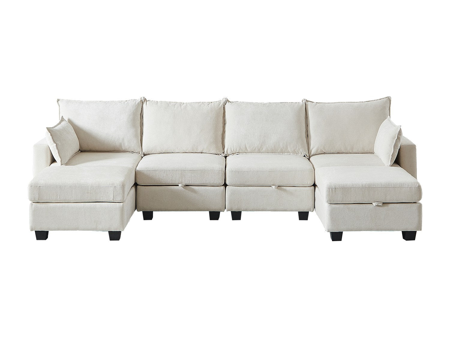 Canapé modulable 6 places beige tissu