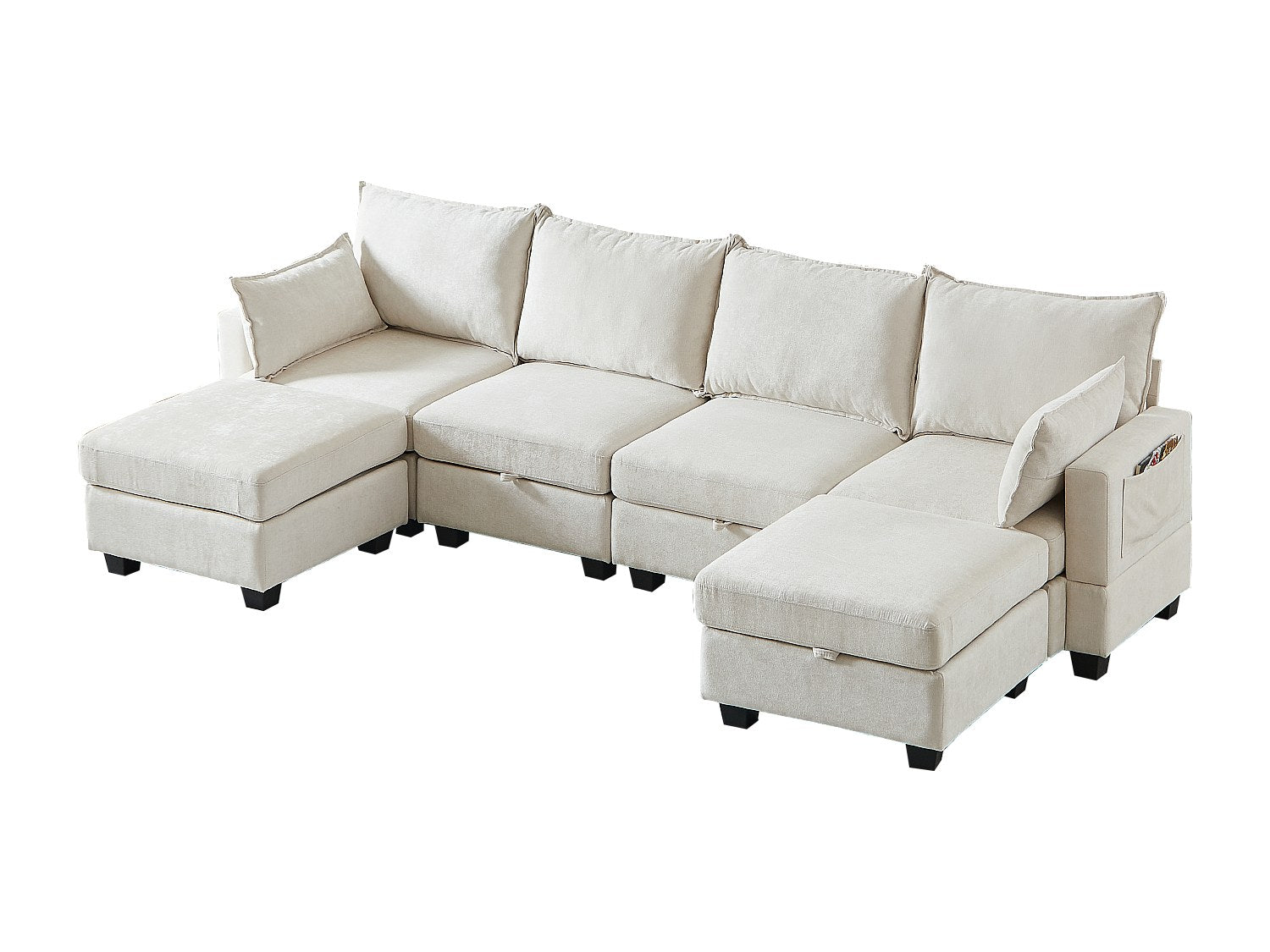 Canapé modulable 6 places beige tissu