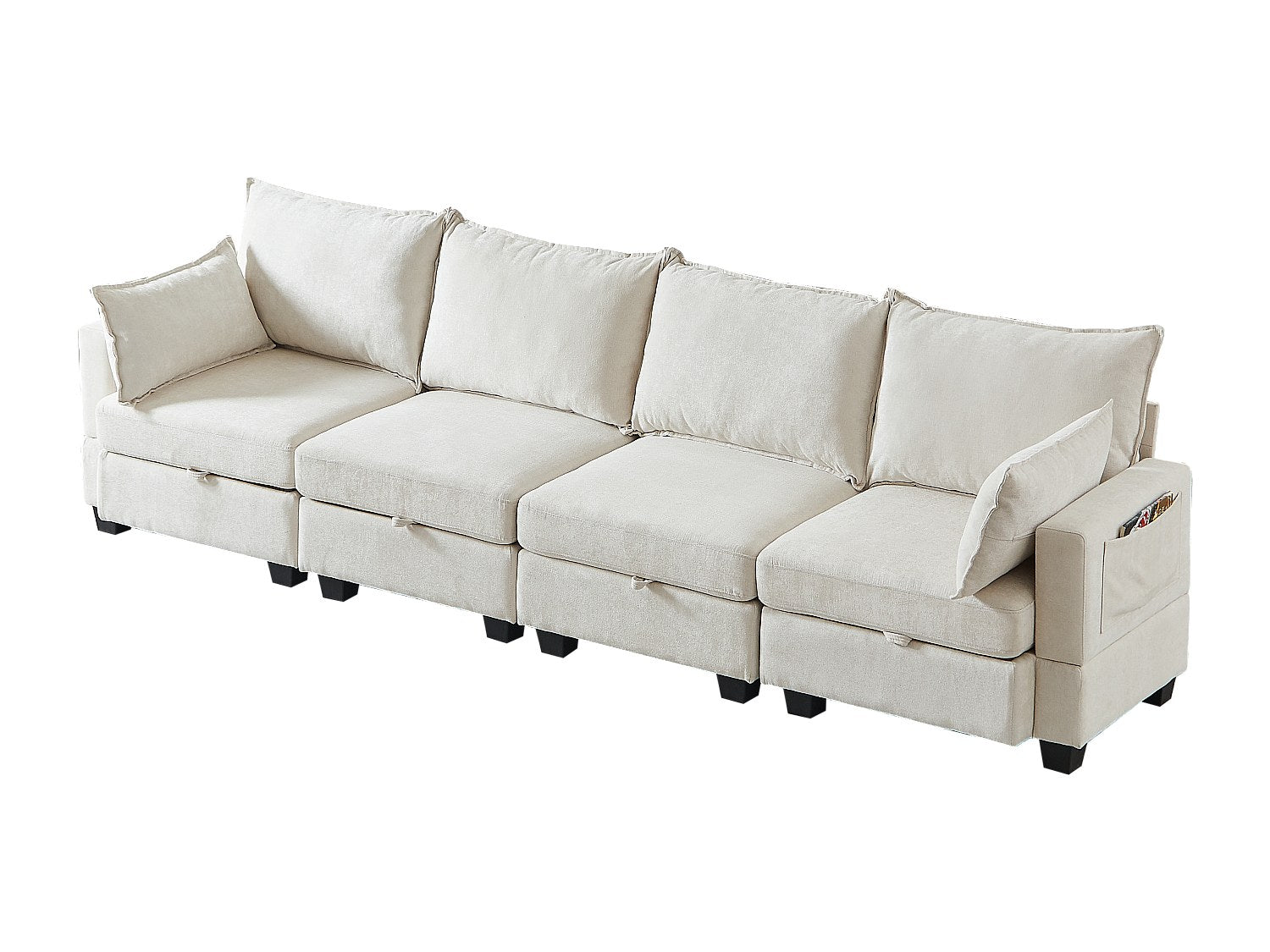 Canapé modulable 6 places beige tissu