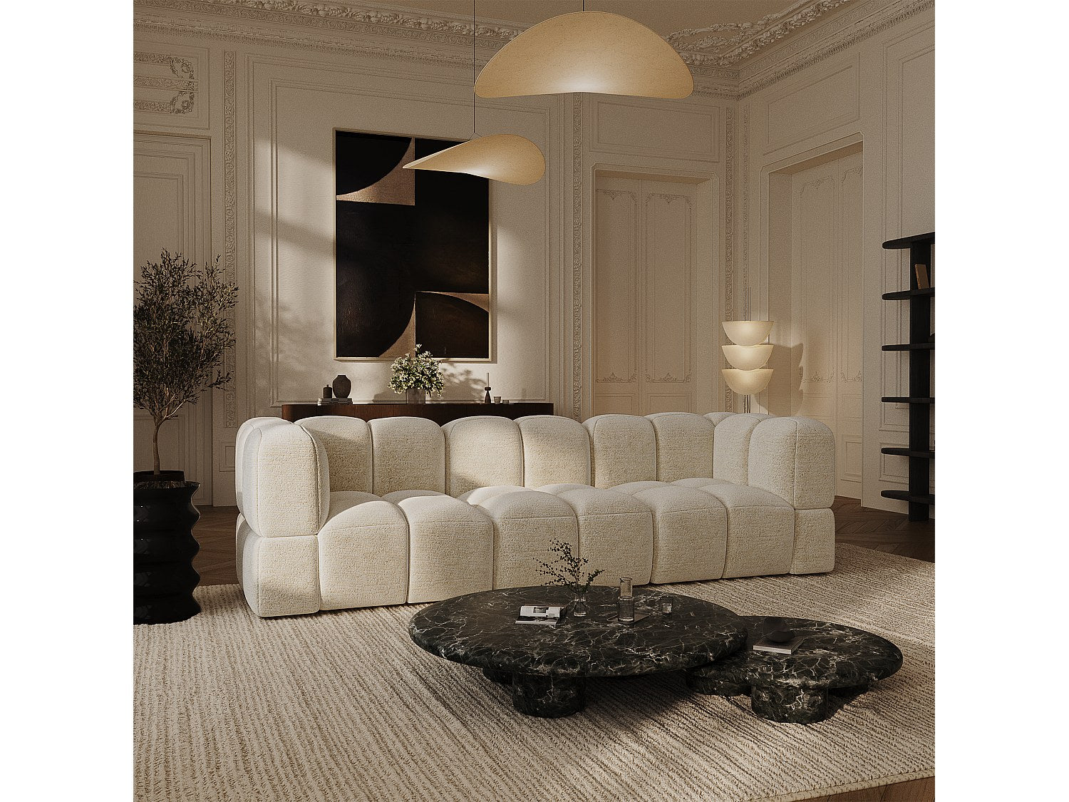 Canapé modulable 5 places beige velours