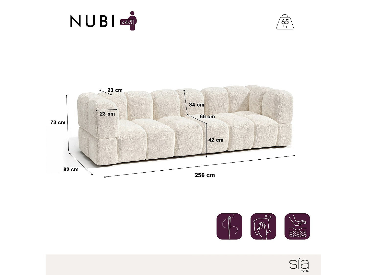 Canapé modulable 5 places beige velours