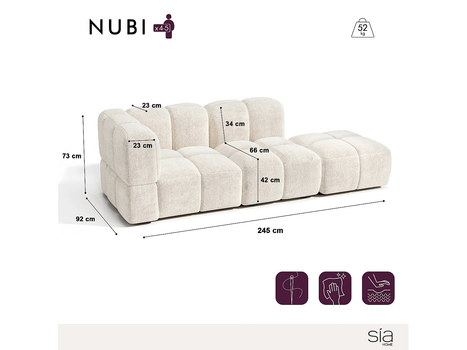 Canapé modulable 5 places beige velours
