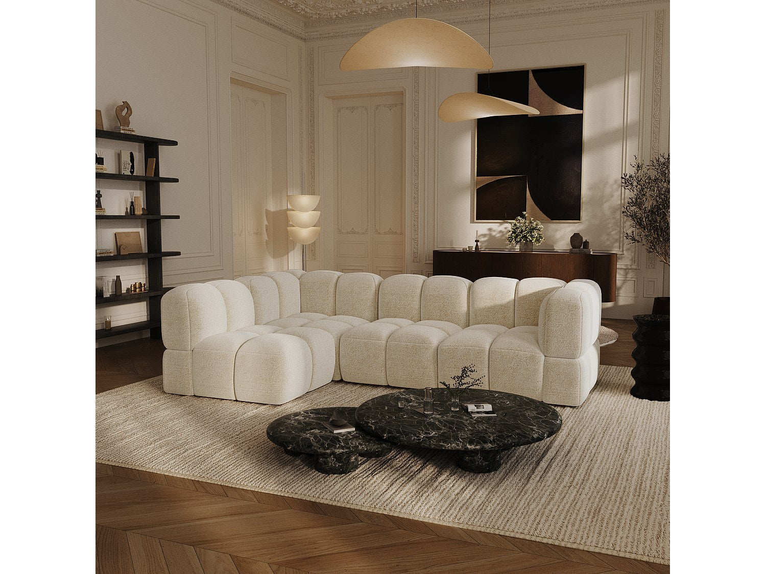 Canapé modulable 6 places beige velours