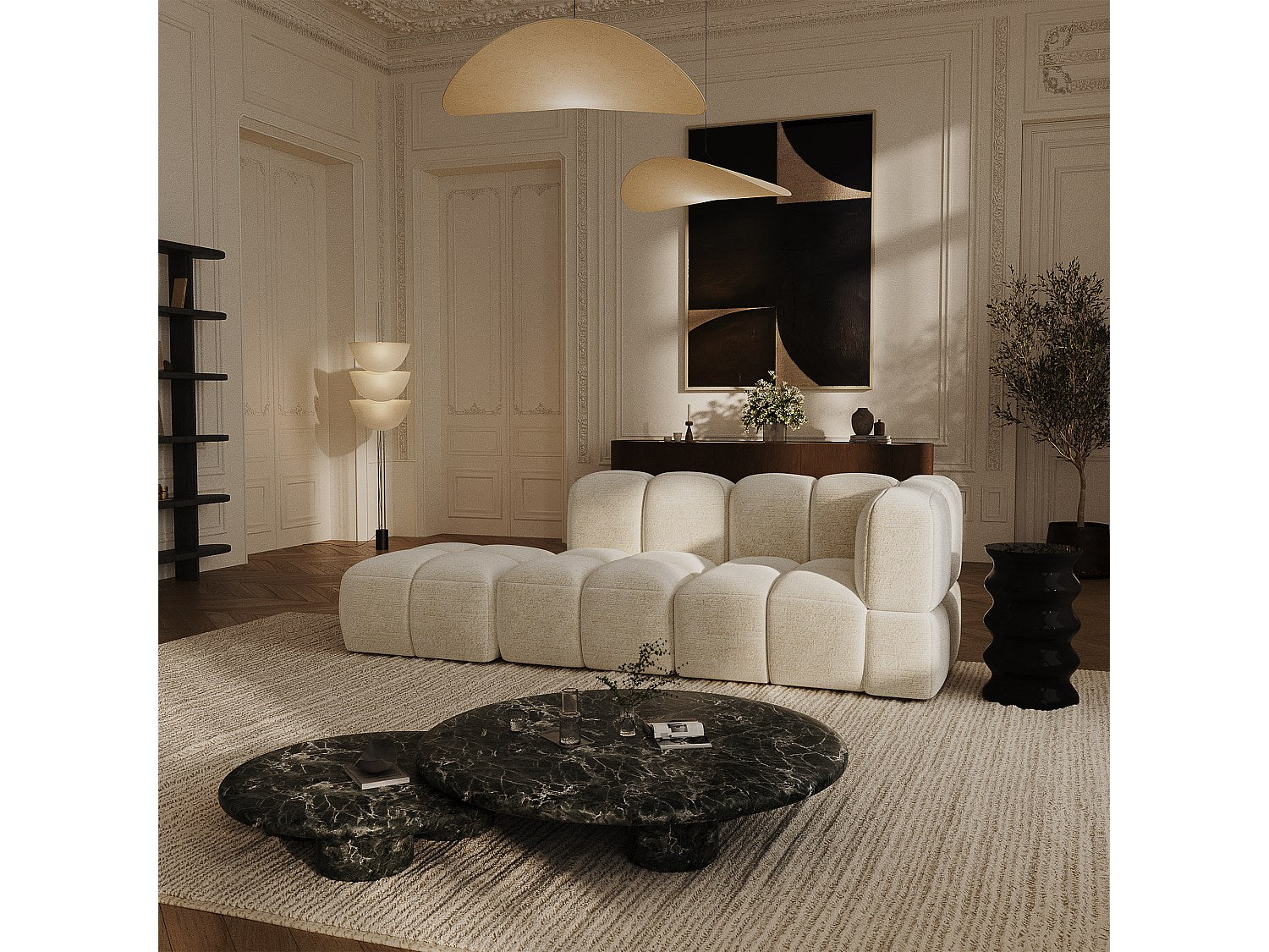 Canapé modulable 5 places beige velours