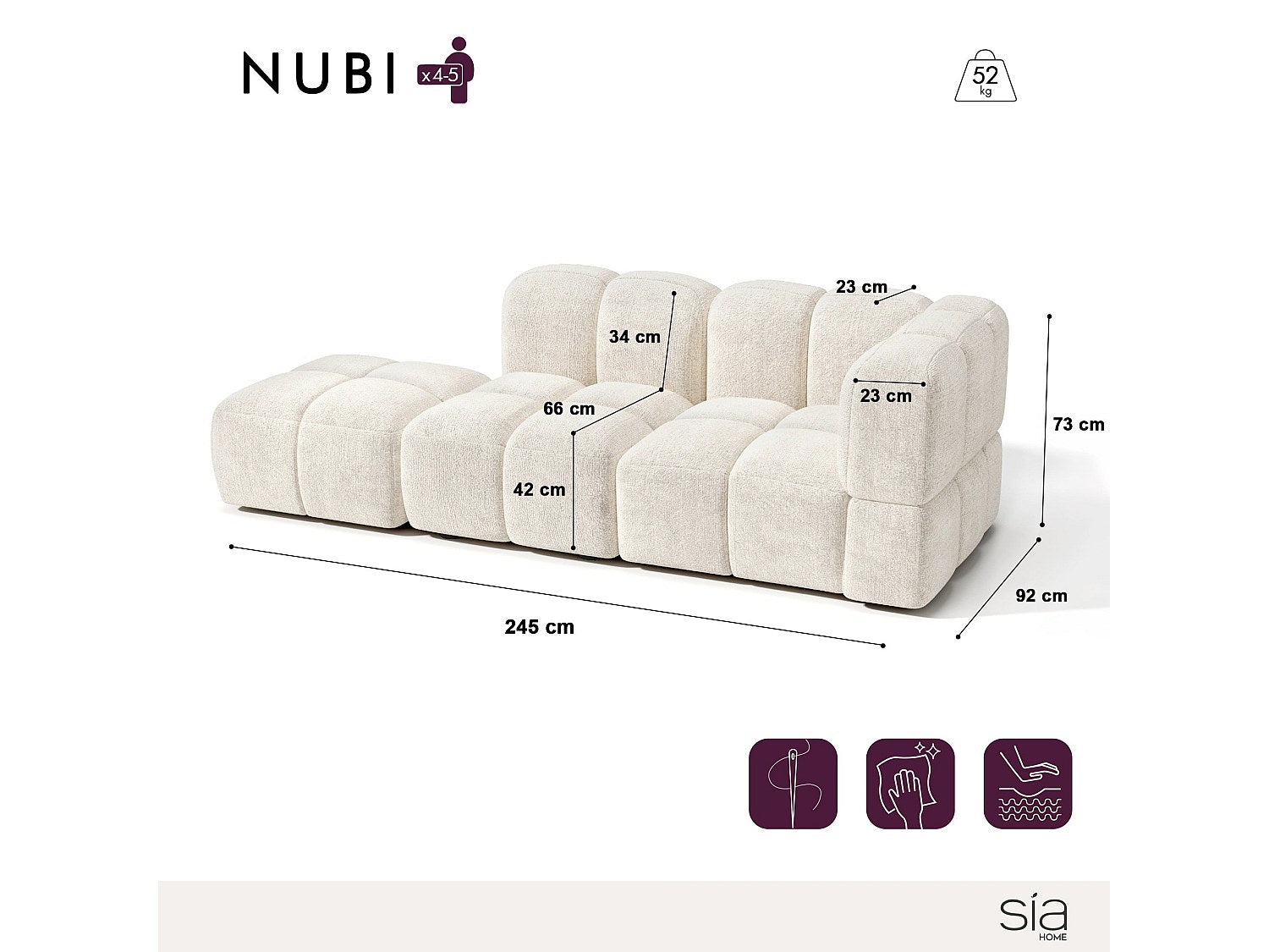 Canapé modulable 5 places beige velours