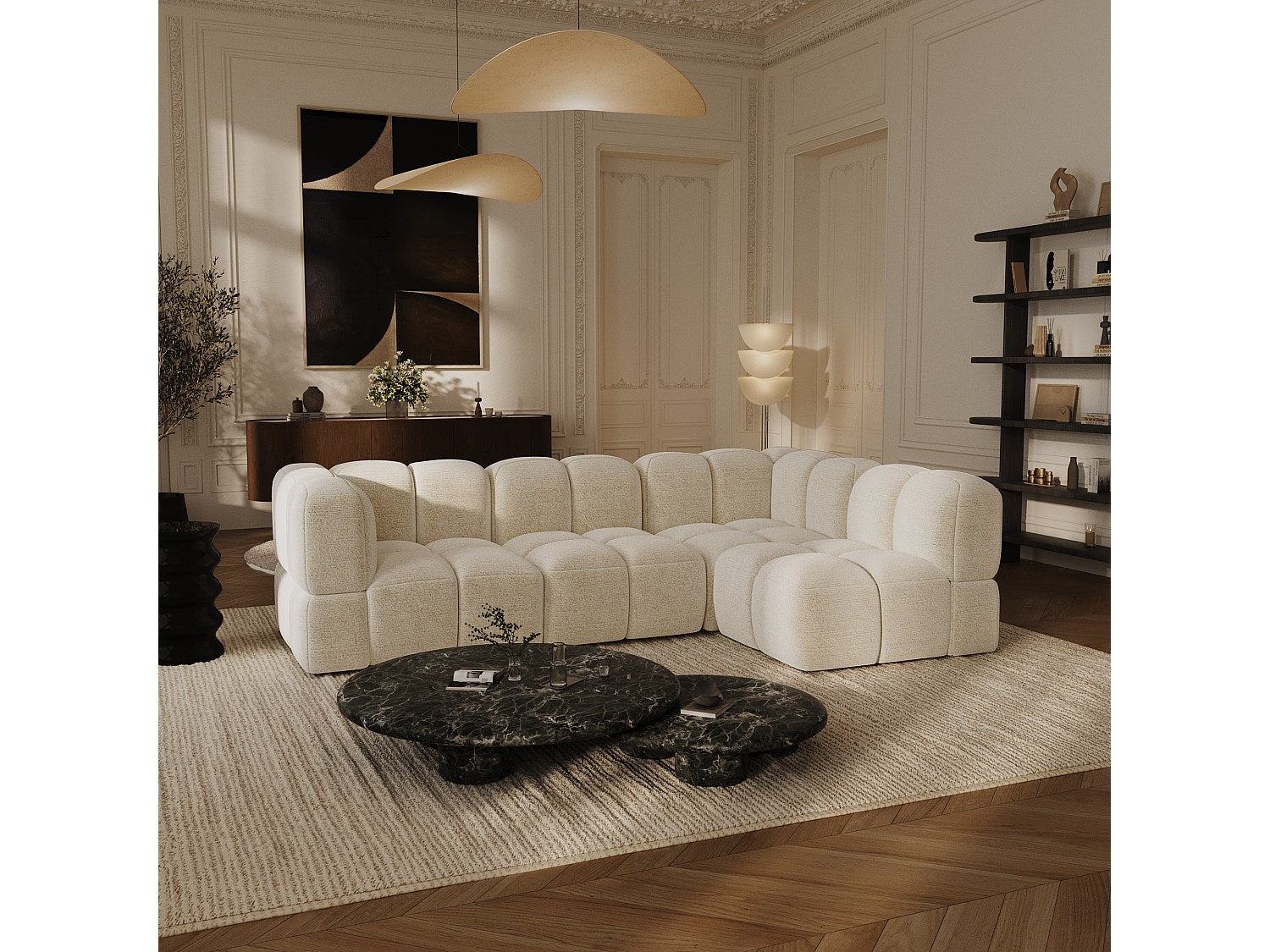 Canapé modulable 6 places beige velours