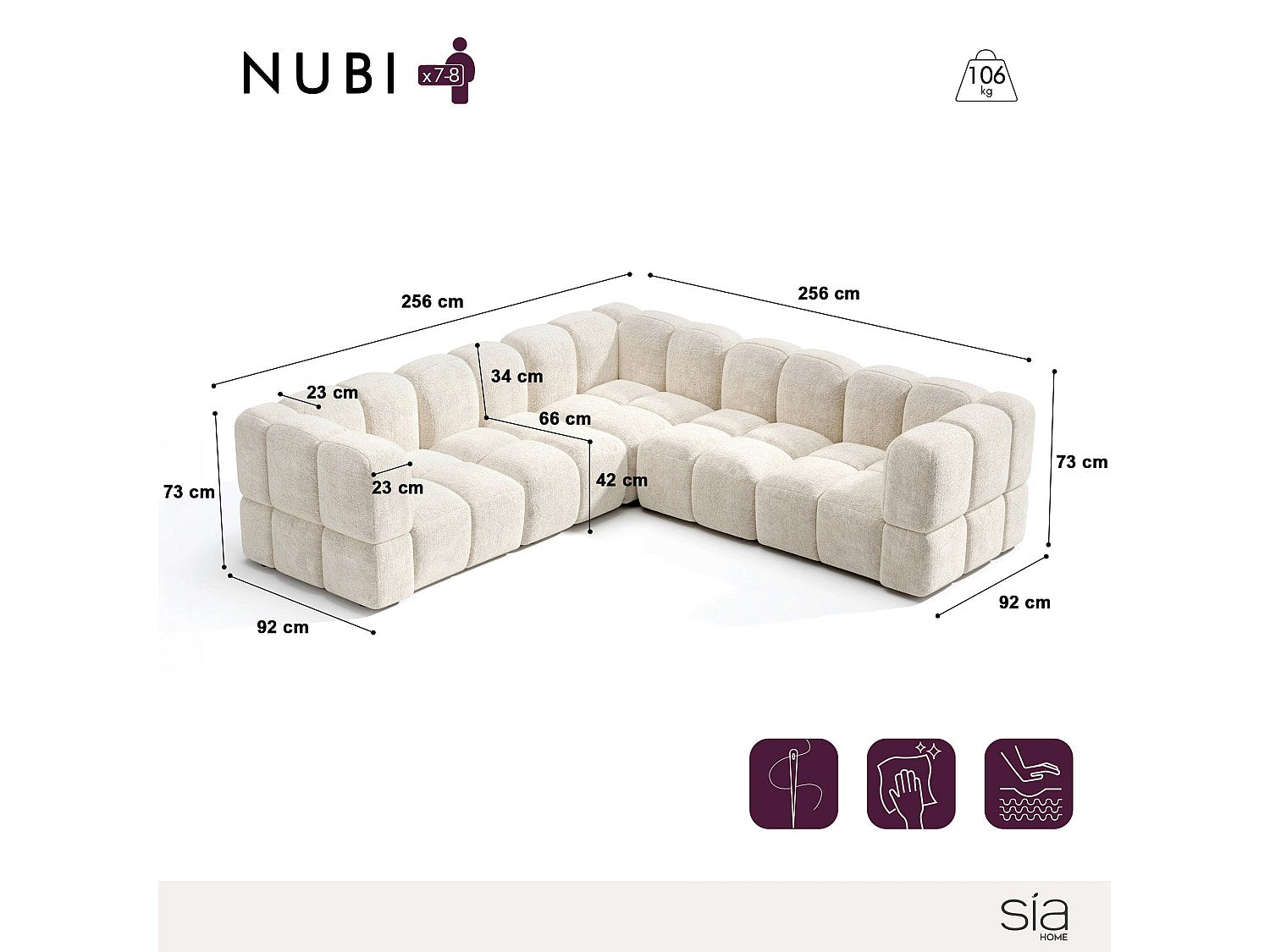 Canapé modulable panoramique 8 places beige velours