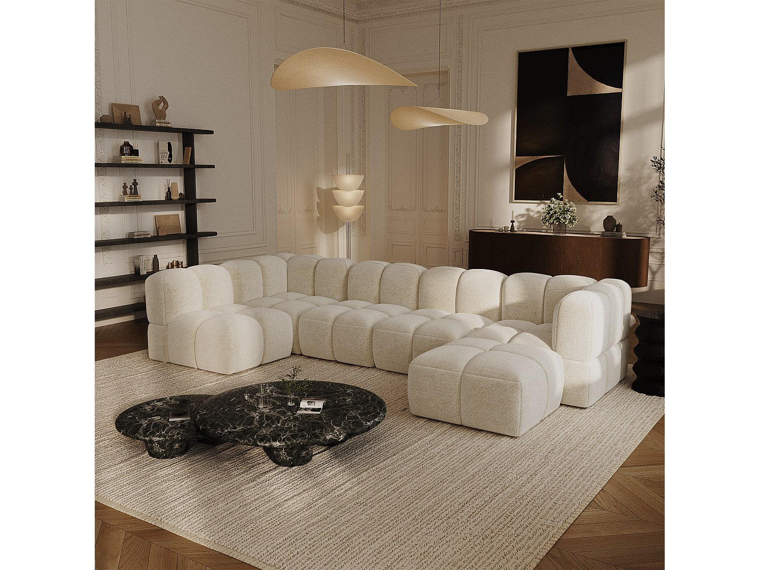 Angle pour canapé modulable 8 places beige velours