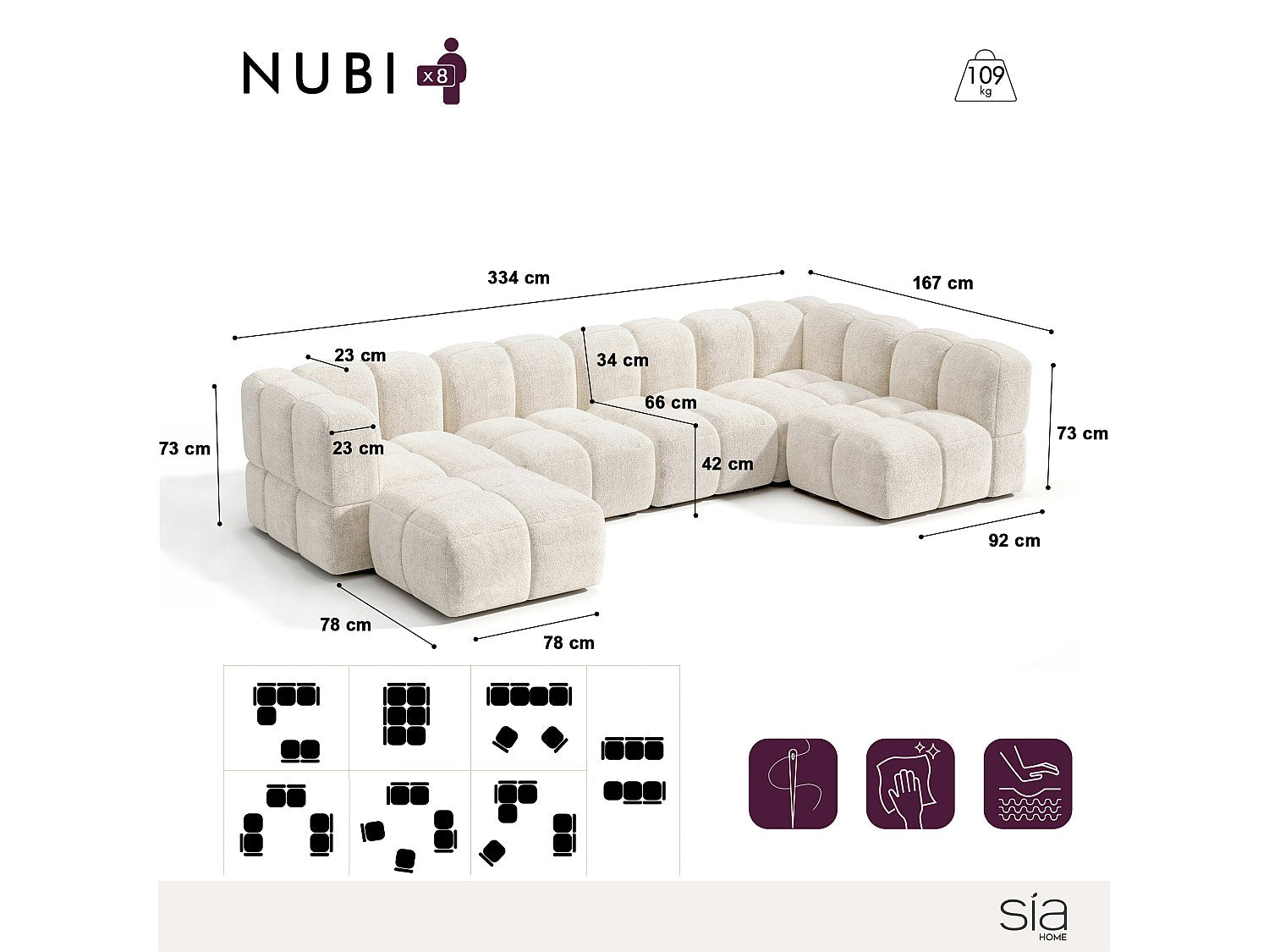Angle pour canapé modulable 8 places beige velours
