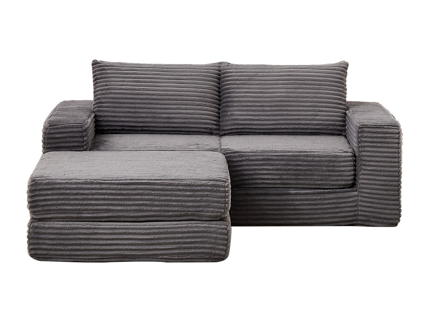Pouf pour canapé modulable convertible 2 places gris tissu