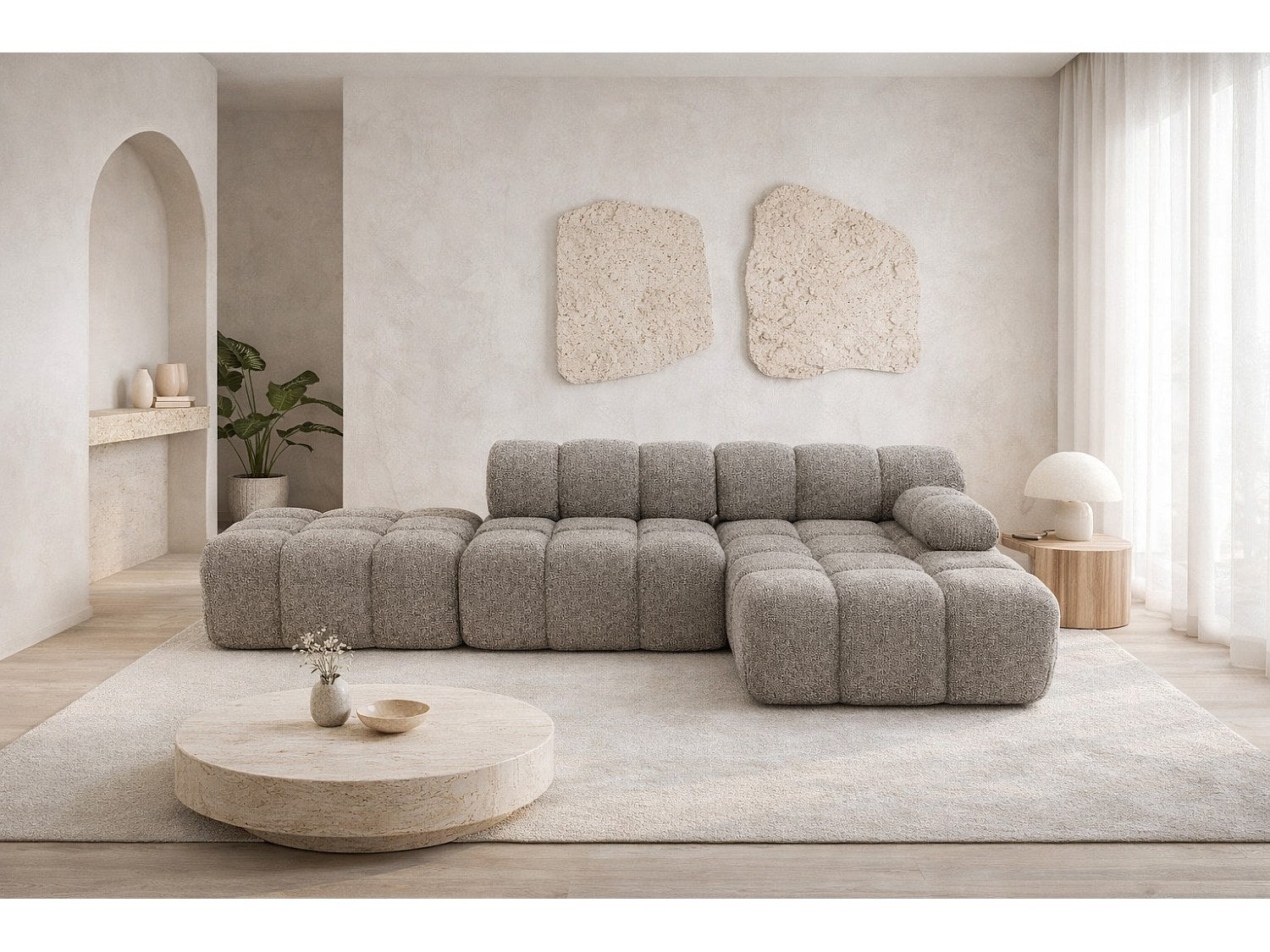 Pouf pour canapé modulable marron tissu