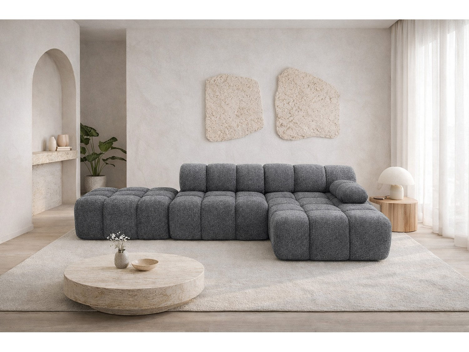 Pouf pour canapé modulable gris tissu