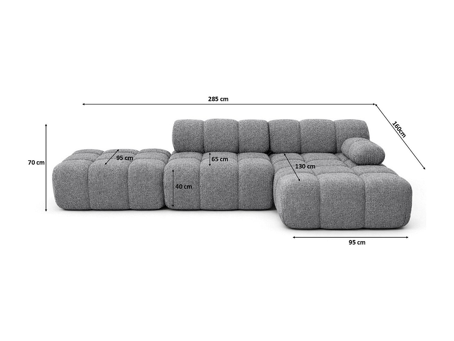 Pouf pour canapé modulable gris tissu