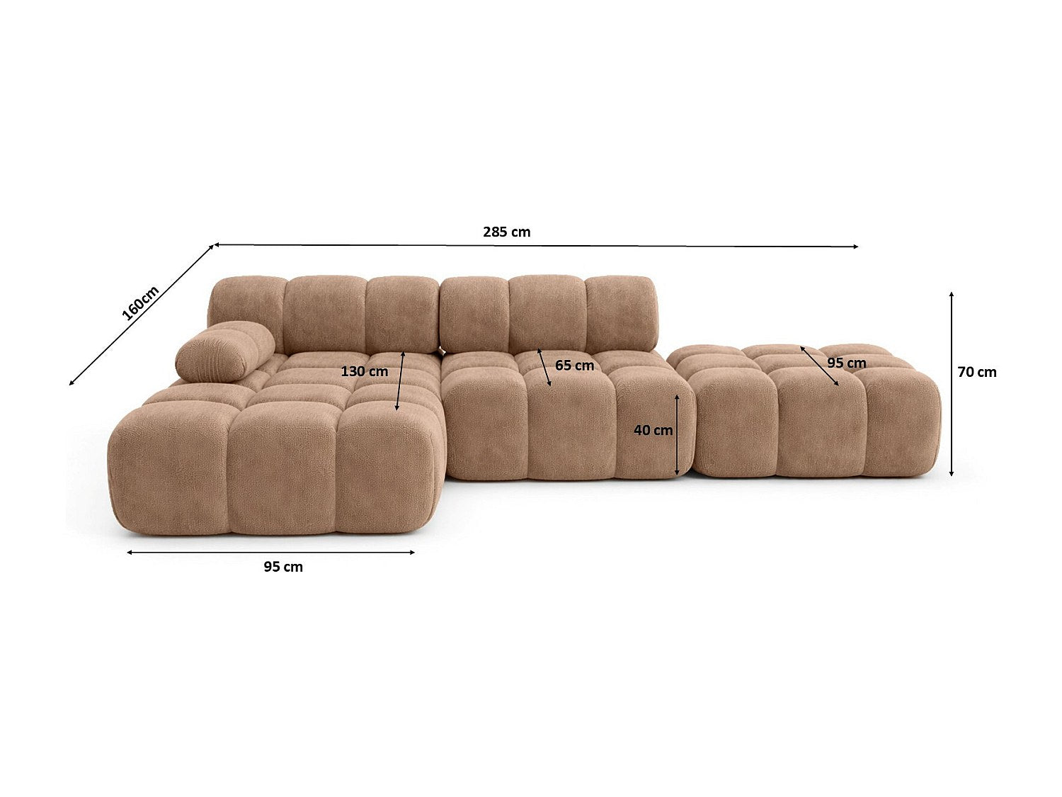 Pouf pour canapé modulable marron tissu
