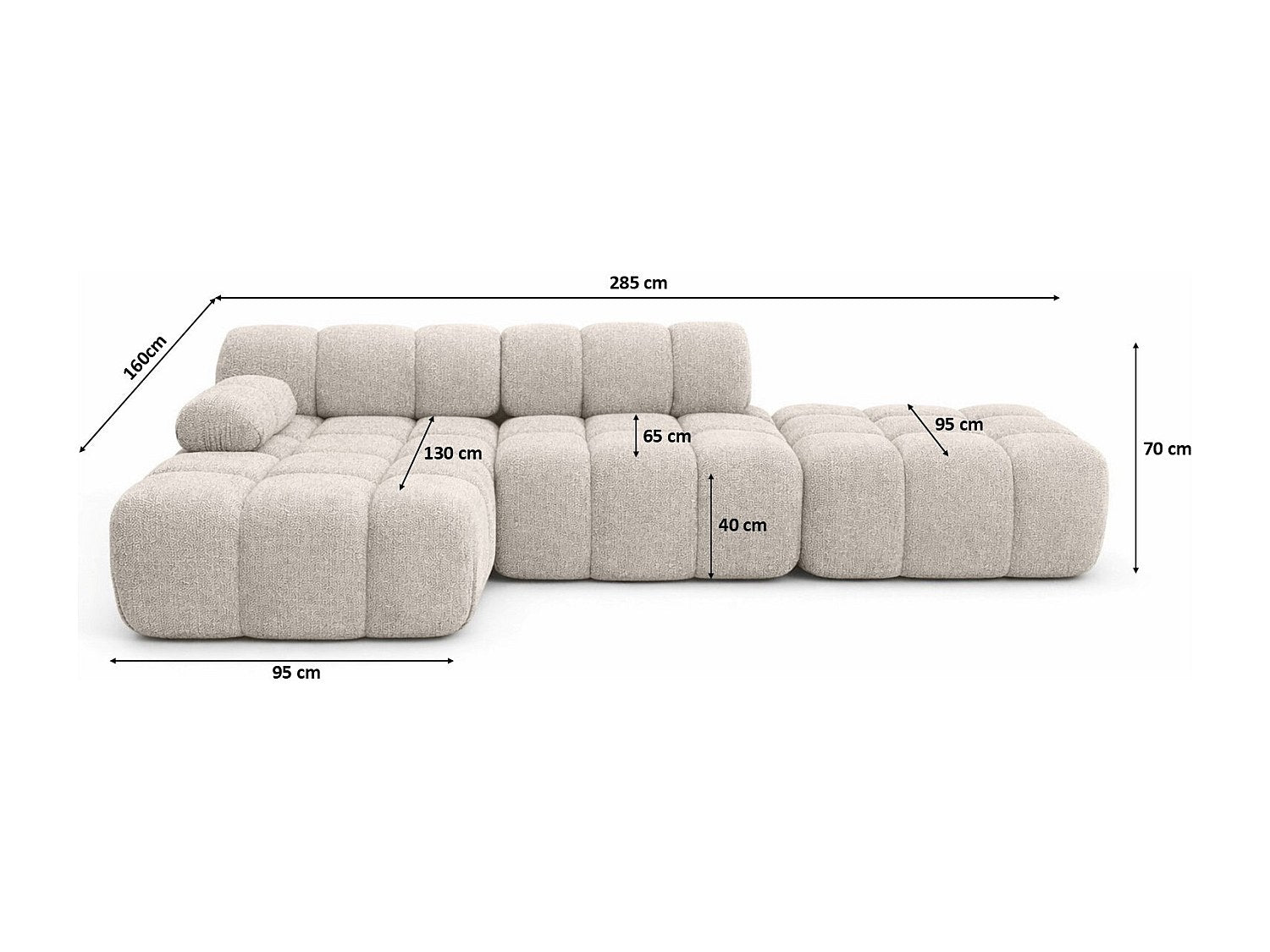 Pouf pour canapé modulable beige tissu