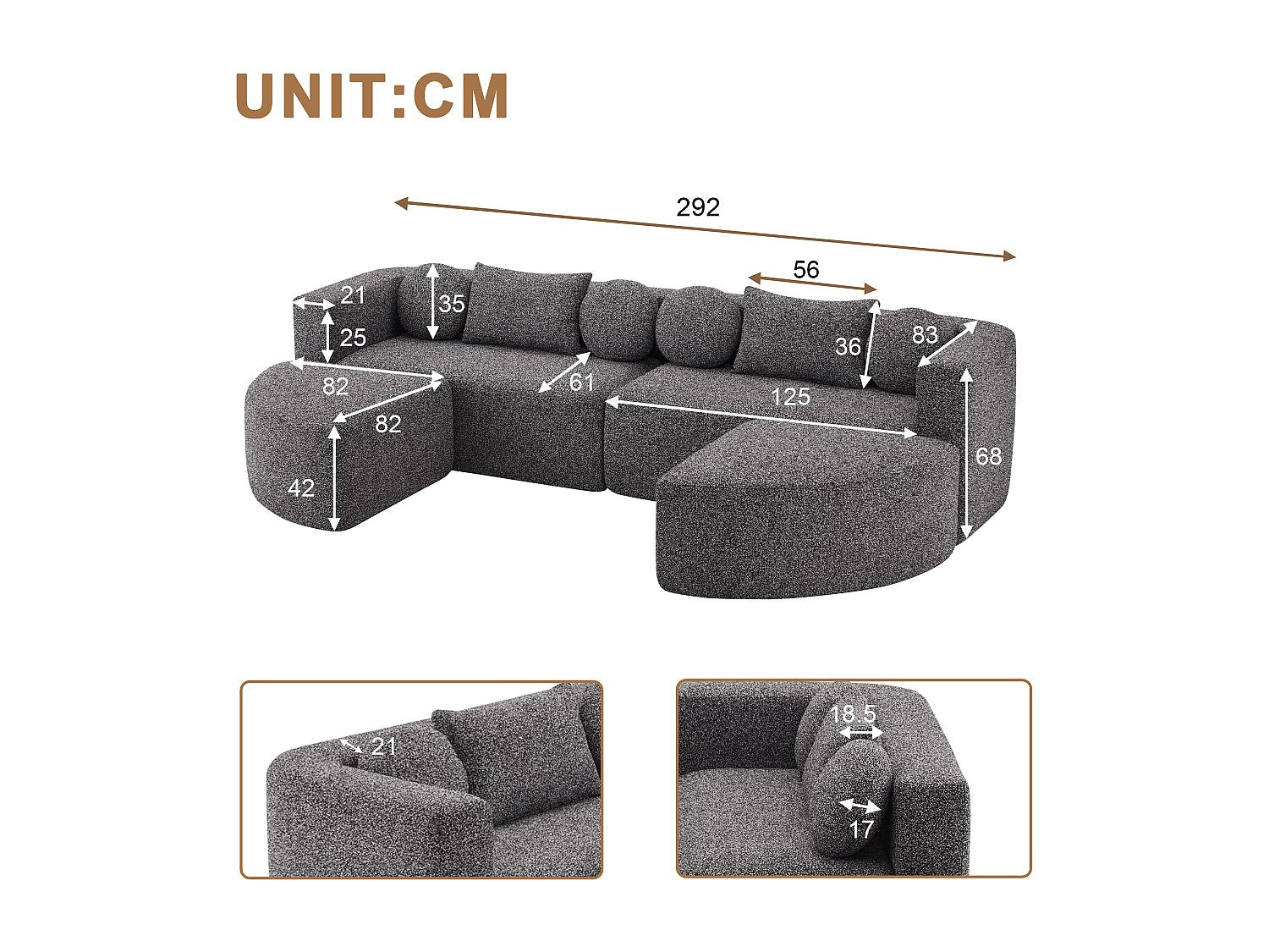 Canapé modulable noir tissu