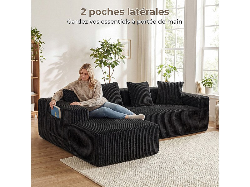 Méridienne pour canapé modulable 3 places noir velours