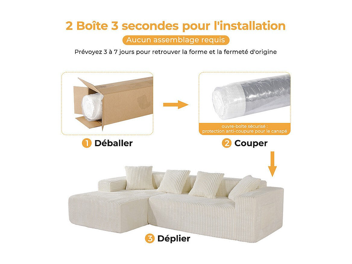 Méridienne pour canapé modulable 3 places beige velours
