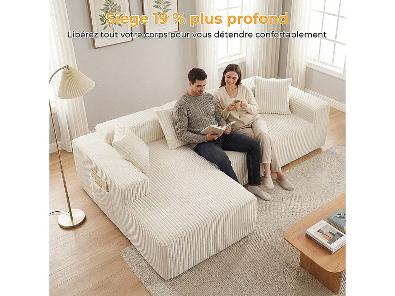 Méridienne pour canapé modulable 3 places beige velours