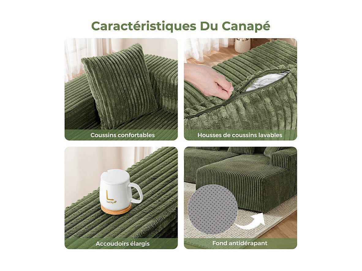 Méridienne pour canapé modulable 3 places vert velours