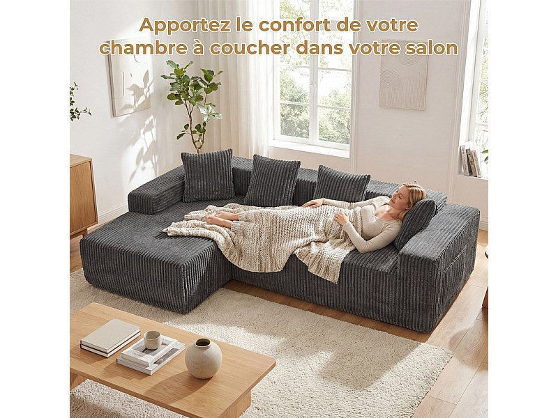 Méridienne pour canapé modulable 3 places gris velours
