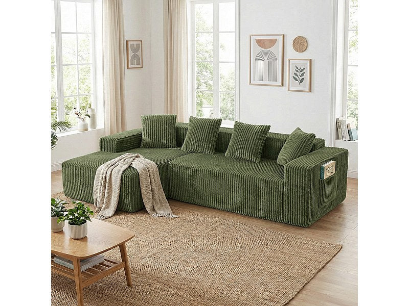 Méridienne pour canapé modulable 3 places vert velours