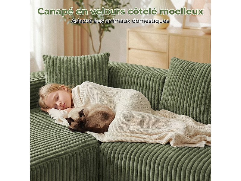 Méridienne pour canapé modulable 3 places vert velours