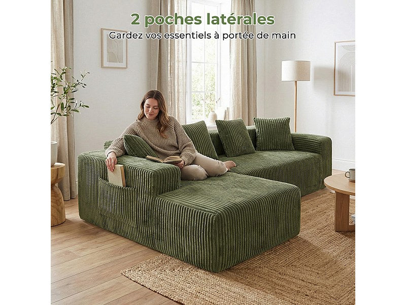 Méridienne pour canapé modulable 3 places vert velours