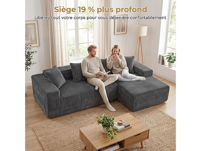 Méridienne pour canapé modulable 3 places gris velours