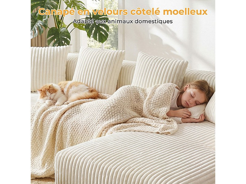 Méridienne pour canapé modulable 3 places beige velours