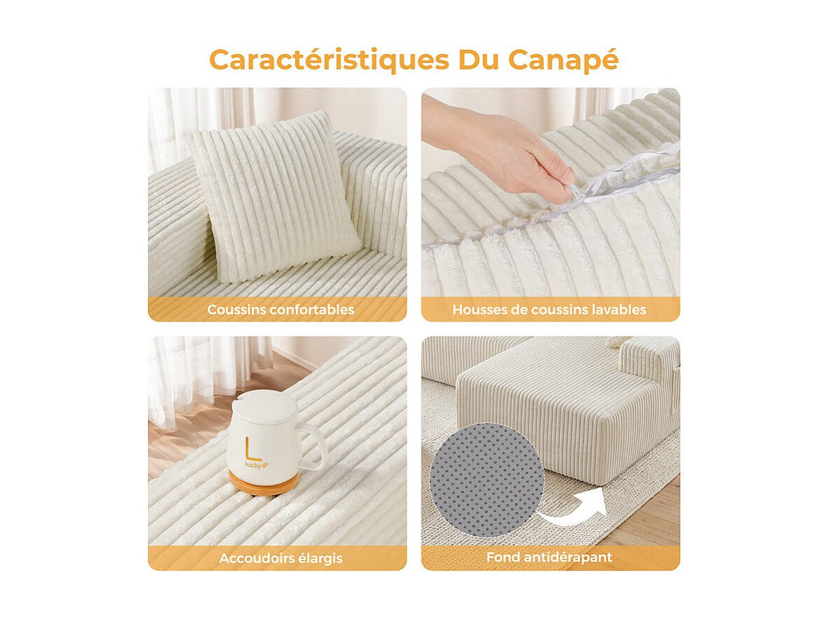Méridienne pour canapé modulable 3 places beige velours