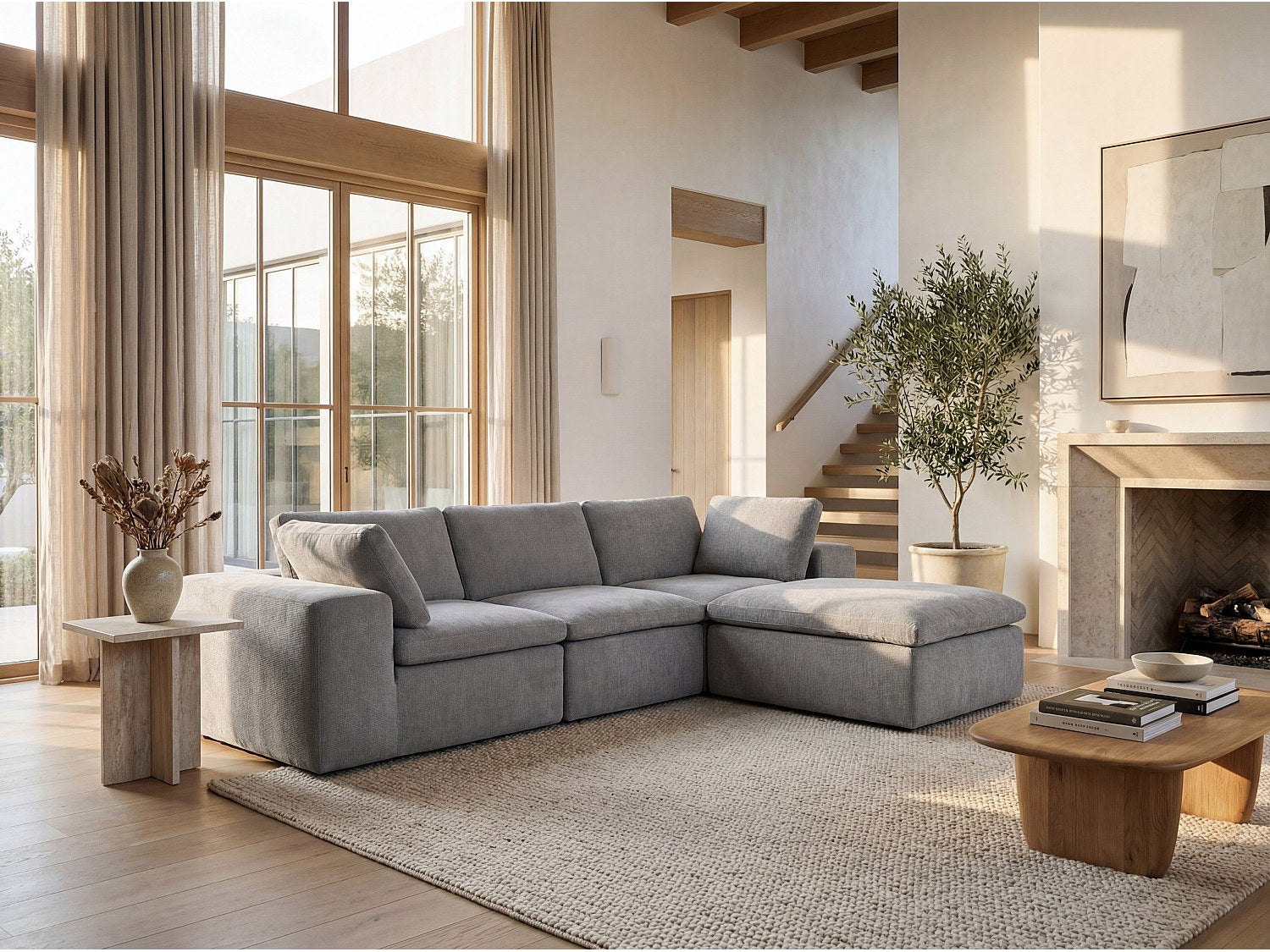 Angle pour canapé modulable gris tissu