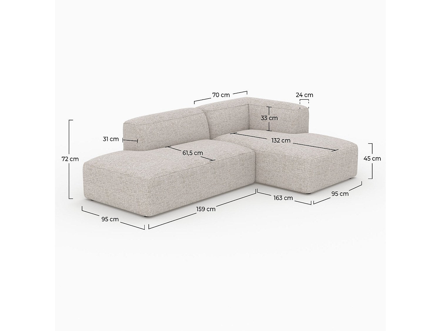 Canapé modulable 4 places beige tissu - Hestia