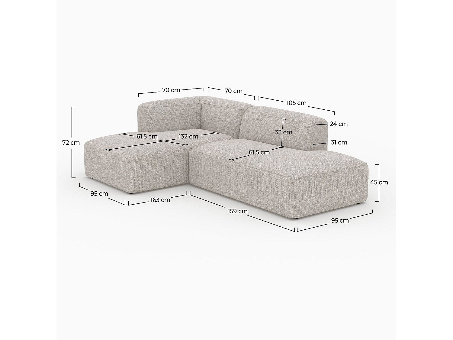 Canapé modulable beige tissu - Hestia