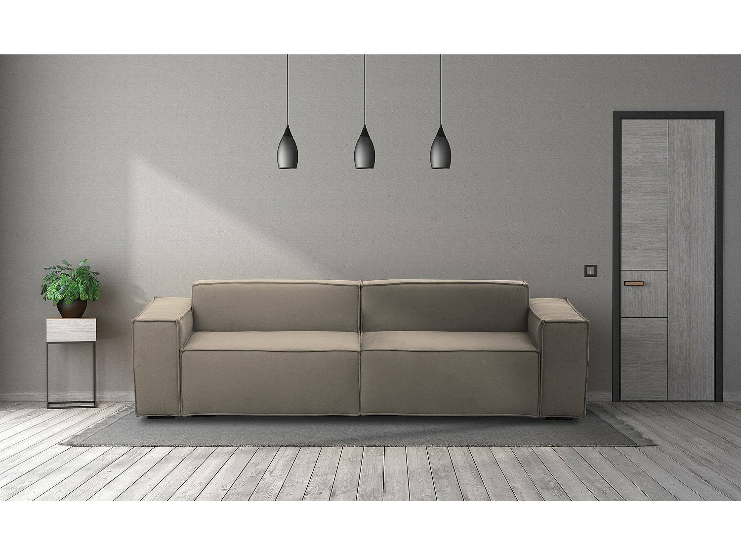 Canapé modulable 3 places gris tissu