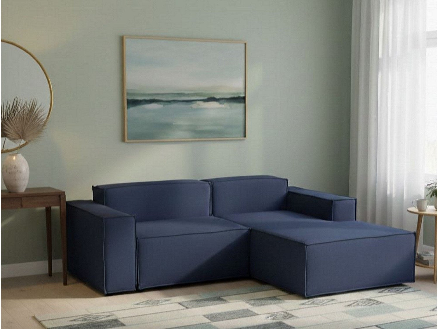 Canapé modulable 2 places bleu tissu