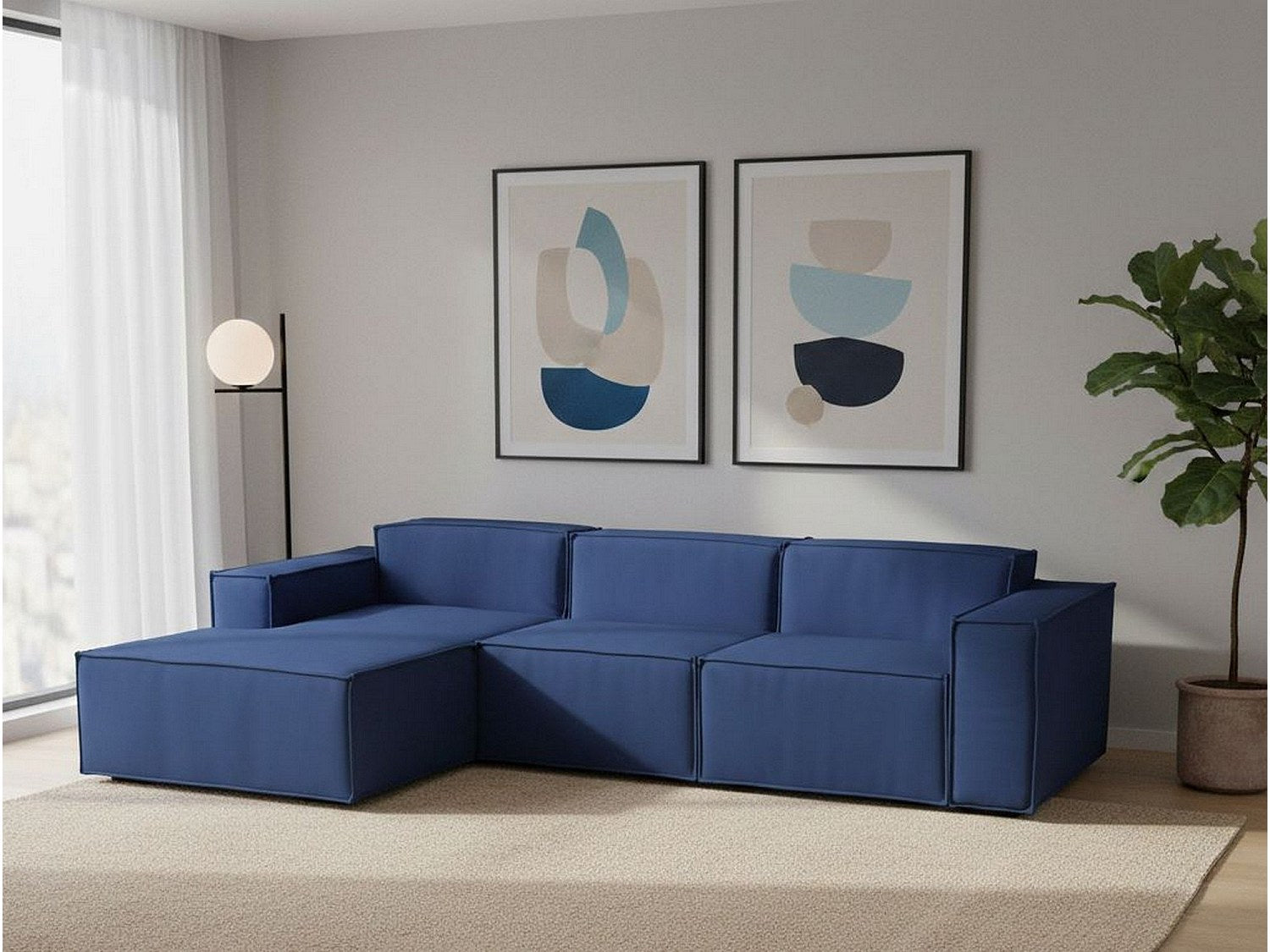 Canapé modulable 3 places bleu tissu