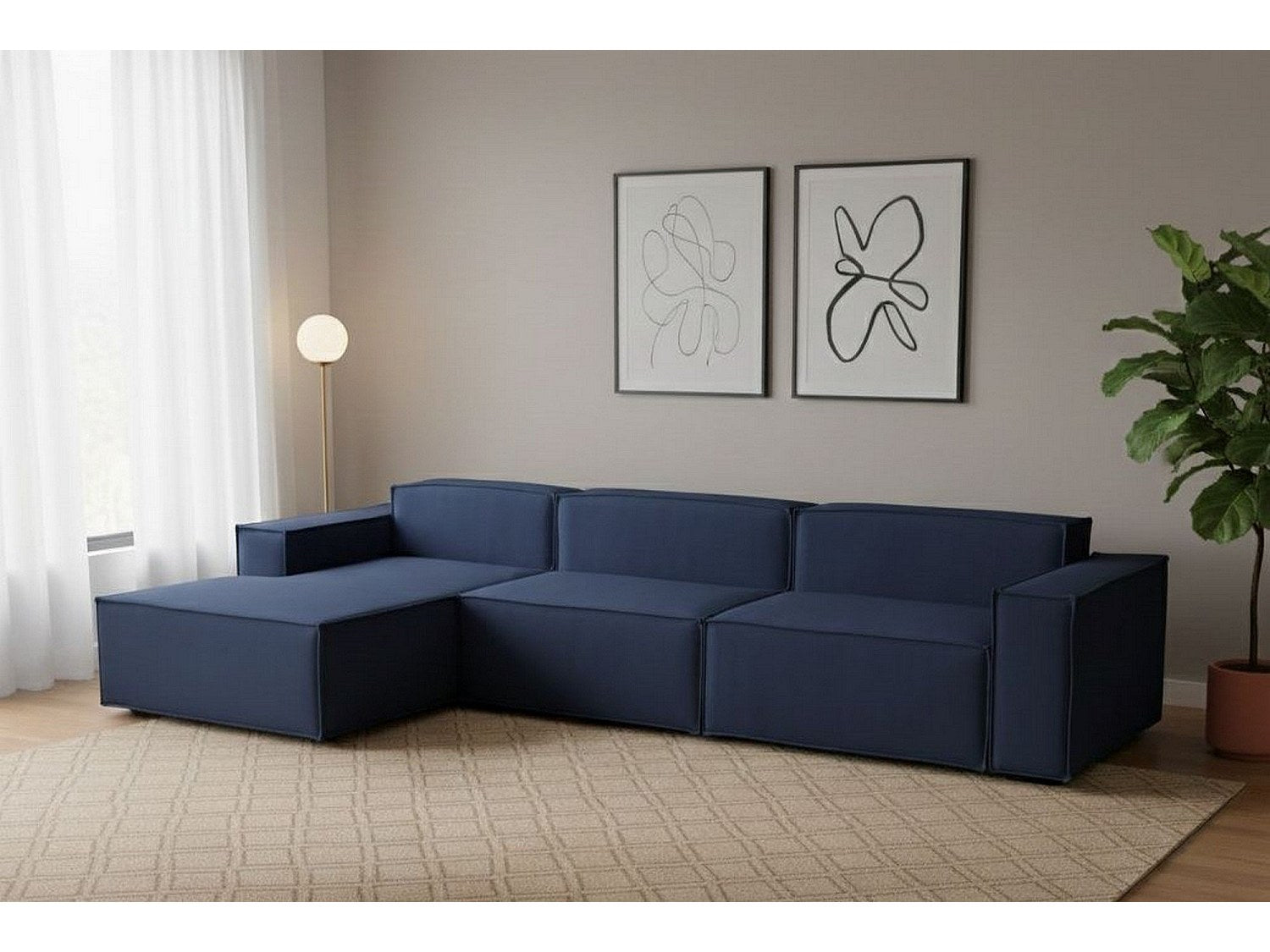 Canapé modulable 4 places bleu tissu