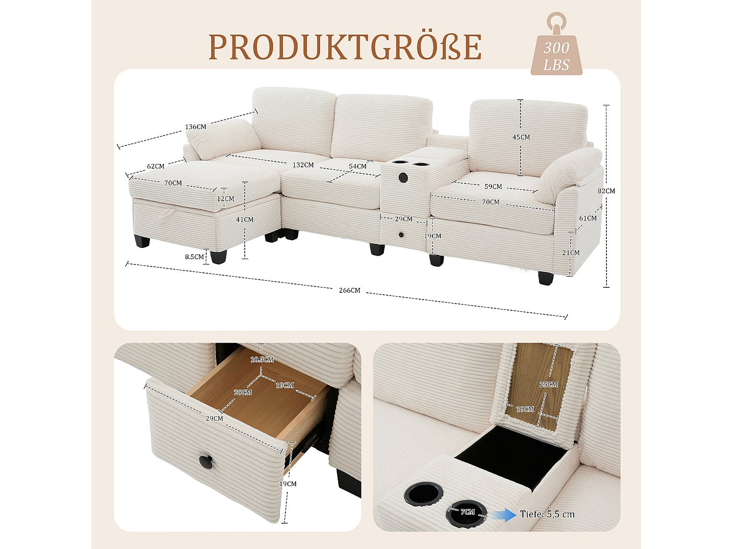 Canapé modulable beige tissu