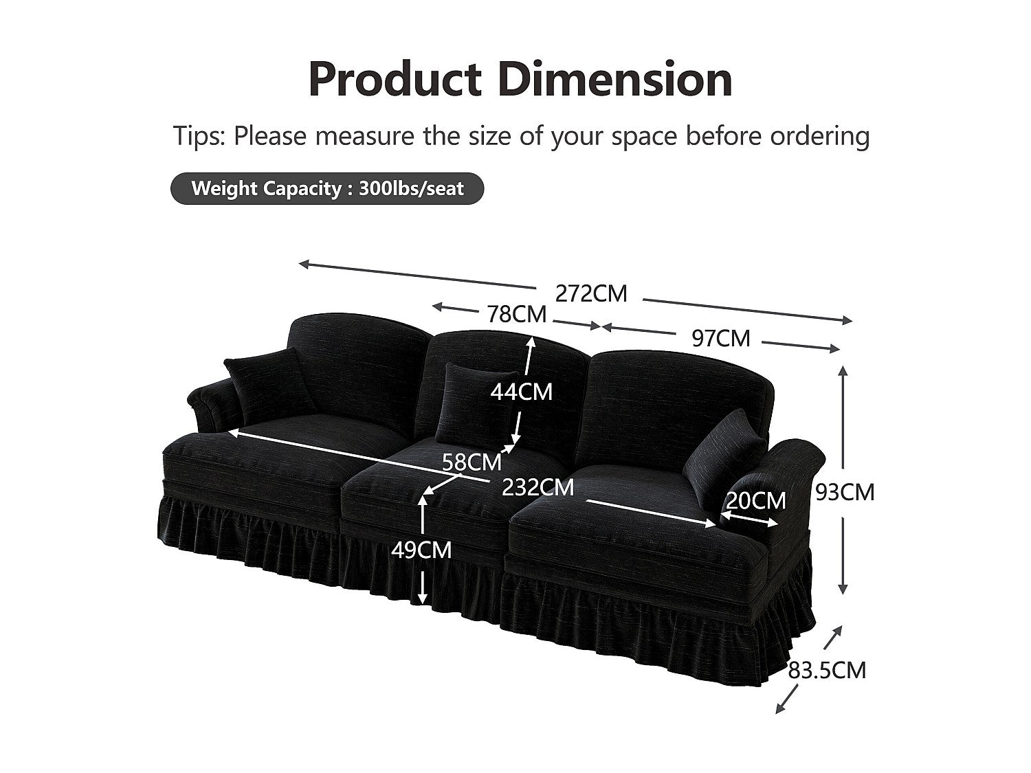 Canapé modulable noir tissu