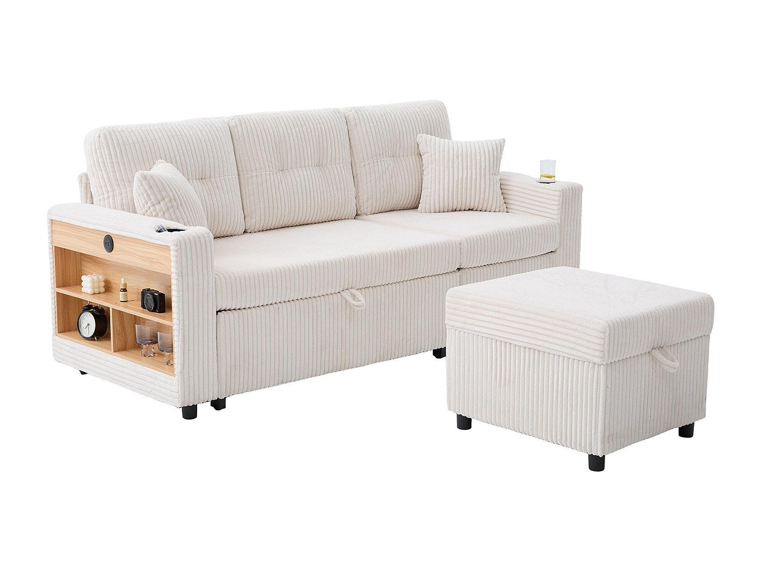 Angle pour canapé modulable convertible 3 places beige velours - Allurex
