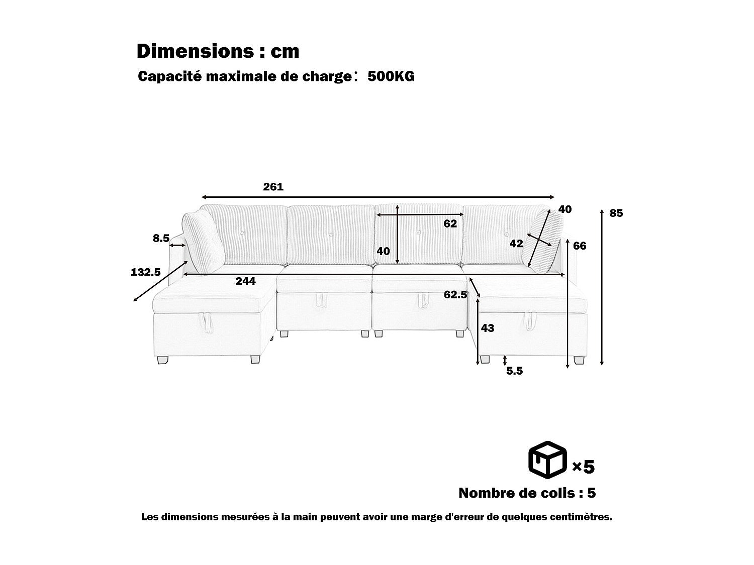 Angle pour canapé modulable 6 places beige velours