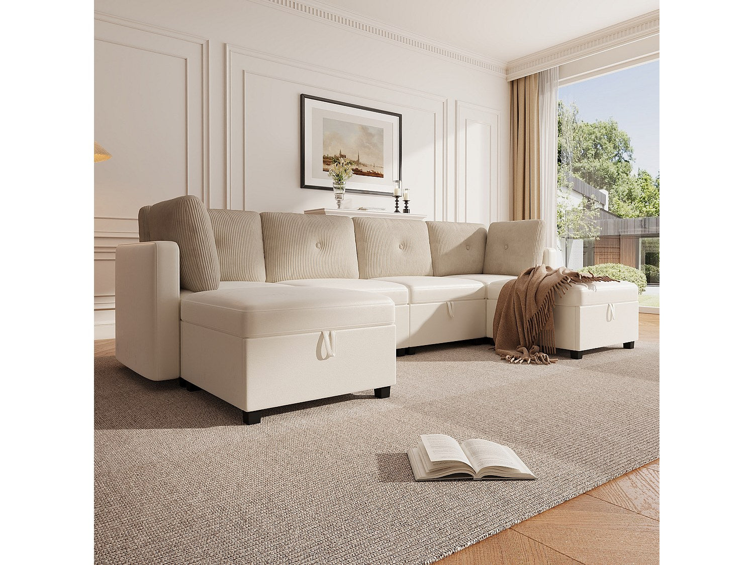 Angle pour canapé modulable 6 places beige velours