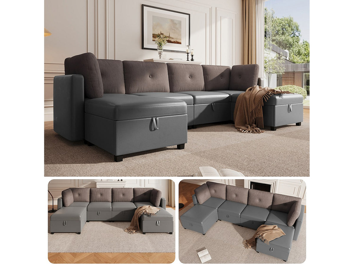 Angle pour canapé modulable 6 places gris velours